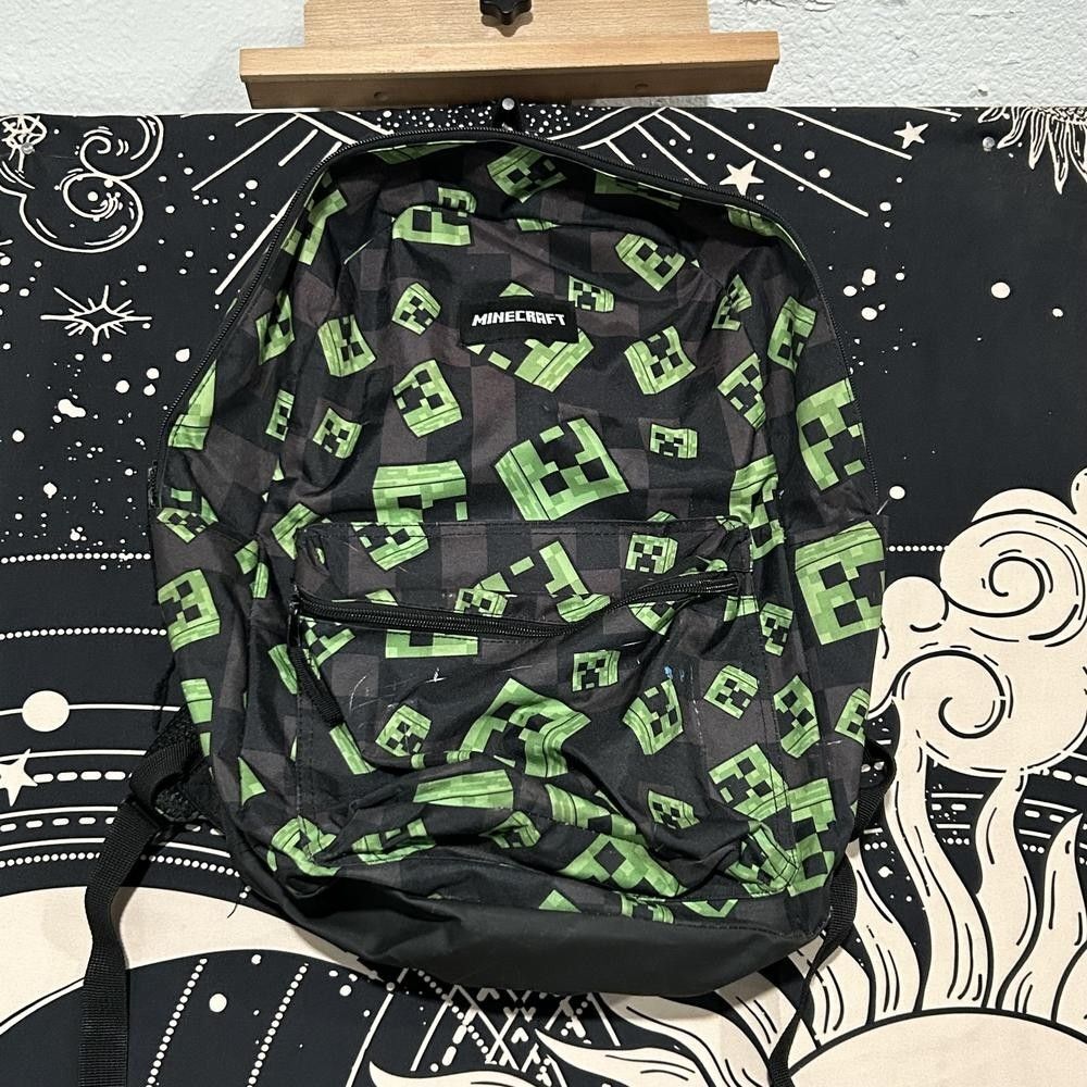 Minecraft Backpack Kids Black Creeper Face All Over Print Double Shoulder Strap
